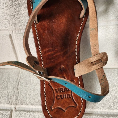 Women’s Turquoise Braided Moroccan Leather Slides