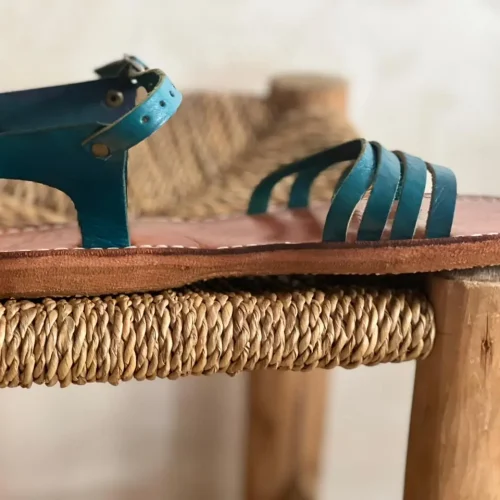 Women’s Blue Strappy Moroccan Leather Sandals