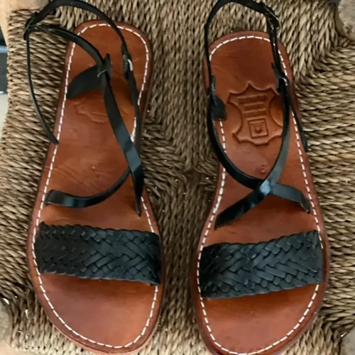 Black Braided Moroccan Handmade Leather Strap Sandals